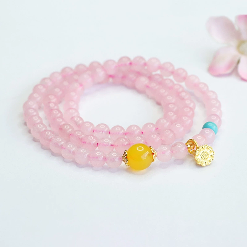 眷钰 Natural Pink Crystal Multi-Circle Bracelet Lotus Bracelet National Trend Live Welfare Wholesale Distribution CB4062310