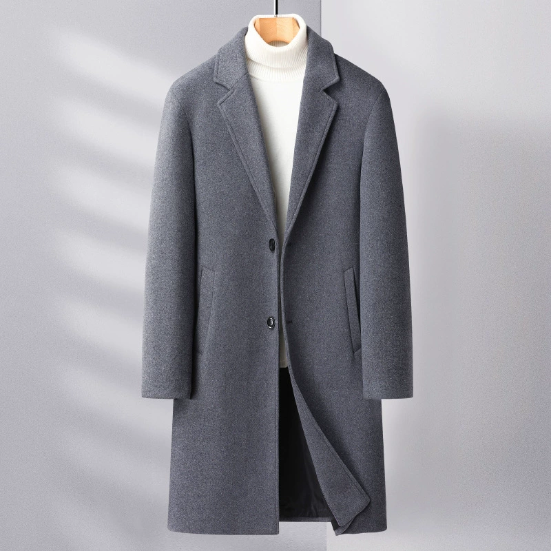 2024 осень и зима одна шерстяная шерстяная шерстяная шерстяная шерсть мужская средняя длинная осенняя и зимняя толстая теплая ветровка мужская 1020
