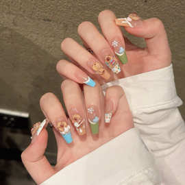 艺禾纯手工穿戴甲可爱卡皮巴拉土拨鼠糖果色夏天美甲可拆卸假指甲