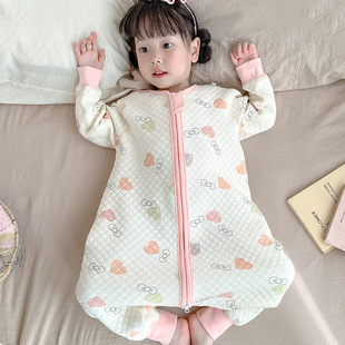 2025 New Quilted Baby Sleeping Bag Baby Split Leg Anti-Kick Quilt Spring and Autumn Children's Jumpsuit Girls Pajamas Pure Cotton