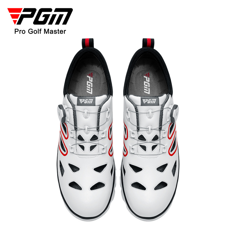 Giày golf nam PGM thoáng khí, đế đinh dẻo, mùa hè mát mẻ — XZ237-Trắng đen đỏ