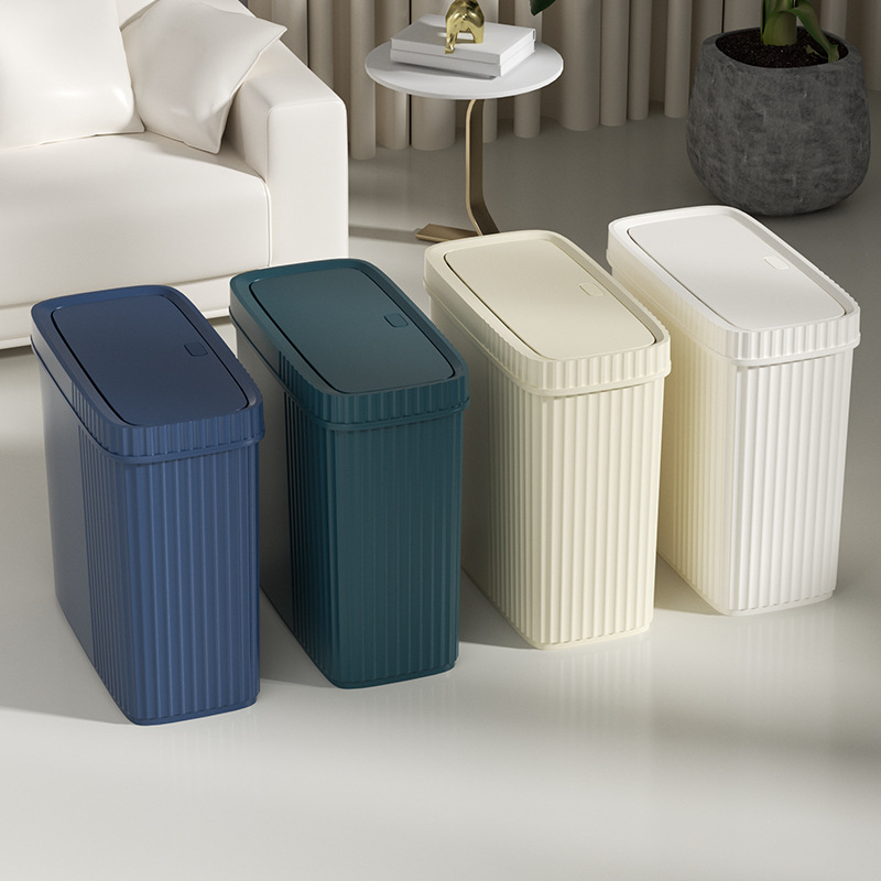 Modern Creative Minimalist Narrow-Space Trash Can | Corner Gap Bin with Push-Top Design and Lid | Large-Size Paper Basket