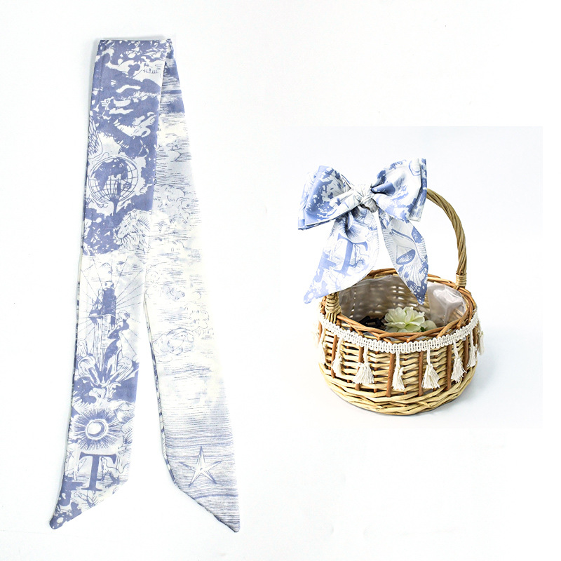 Primavera y verano de moda casual bolsa de decoración bufandas flores de seda de alta calidad 24 letras largas tiras multipropósito