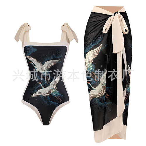 Women's European and American one-piece swimsuit with multi-color prints, chiffon dress, high-end feel, long dress, fashionable and simple