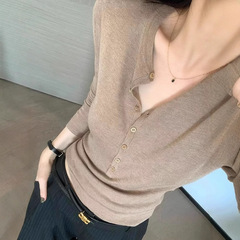 秋冬新款法式半开领设计感内搭打底衫舒适软糯精纺羊毛女士套头衫