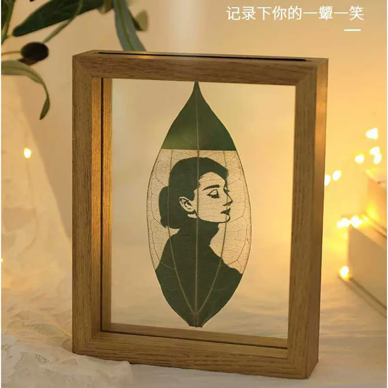 双面玻璃叶雕相框摆台67810寸正方形树叶展示框欧式木质相片框diy