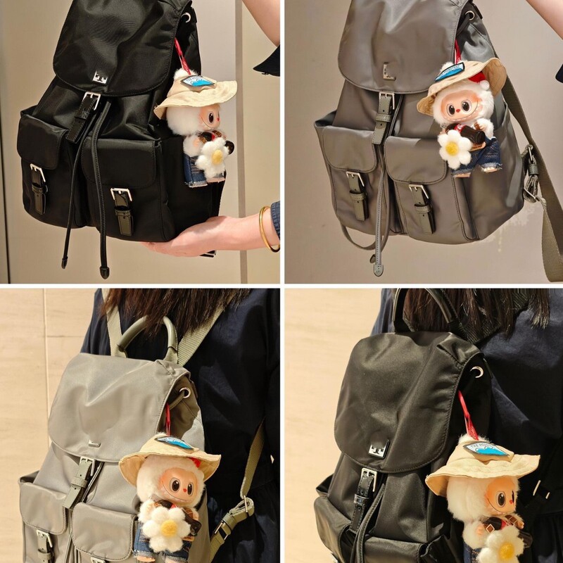 Tory*B Original Nylon Parachute Drawstring Triangle Label Cloth with Cowhide Backpack Backpack Lightweight Casual Waterproof