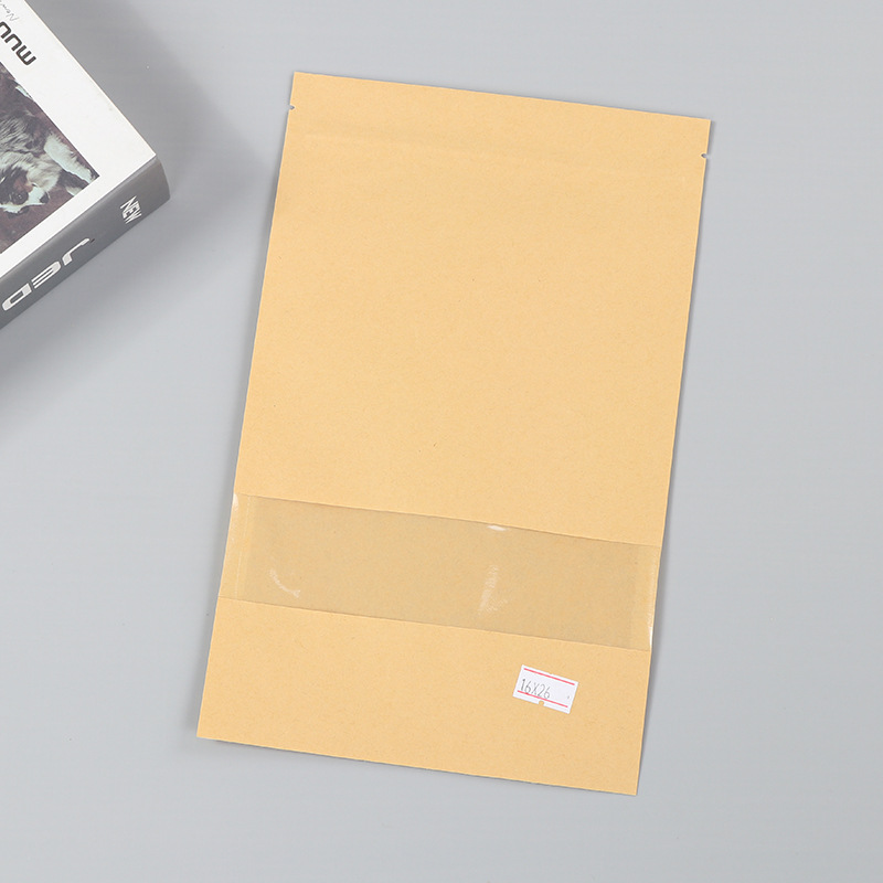 Spot bolsa de papel kraft con ventana transparente bolsa de embalaje de alimentos autosellada autoportante bolsa de té sellada de ocho lados fácil de rasgar