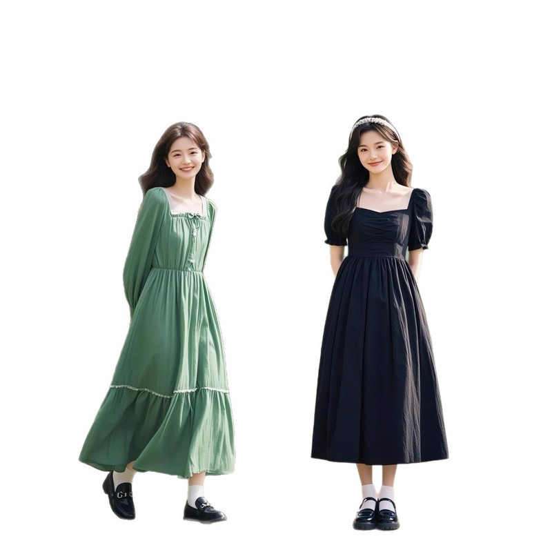 杭州四季青2025夏季女新款韩系温柔甜美中长款连衣裙法式高腰显瘦|undefined