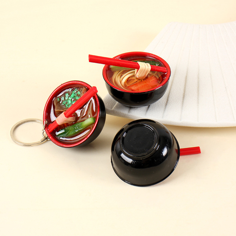 A generation of simulation food chopsticks noodle pendant black red bowl simulation food play noodle bowl keychain