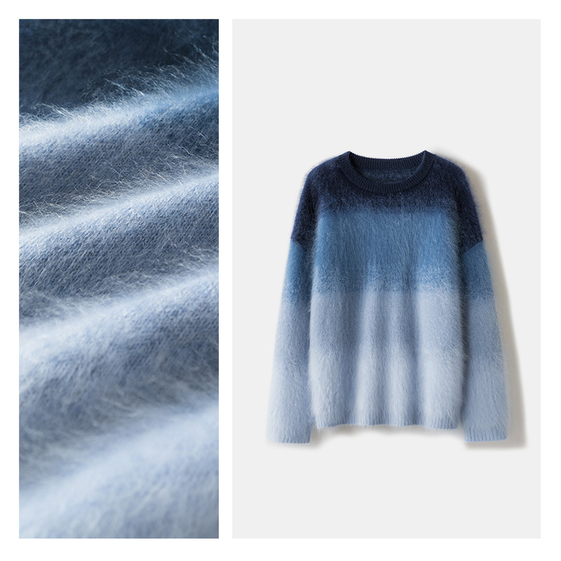 [Royal Fleece] 100% Cashmere A+ Series Round Neck Horizontal Wide Stripe Gradient Contrast Color Round Neck Pullover for Women