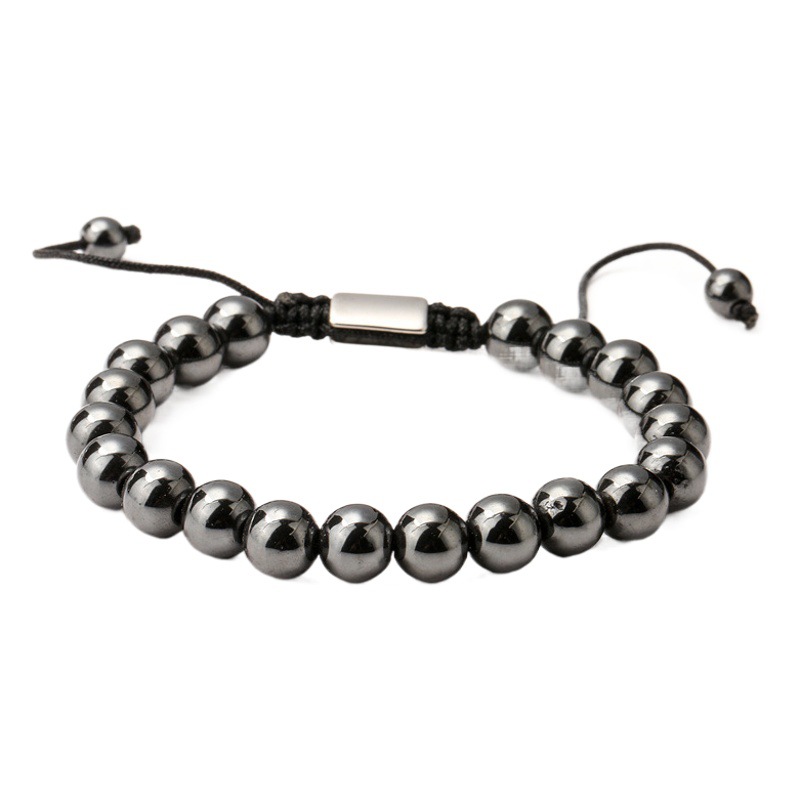 Amazon Venta caliente natural negro biliar piedra pulsera tejida a mano Piedra Natural pareja pulsera de cuentas
