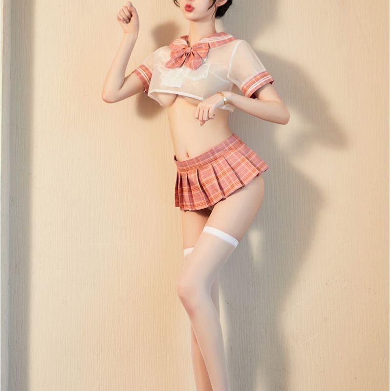 Night Fragrance New Sexy Lingerie Short Skirt Jk Uniform Plaid Temptation See-Through Sailor Suit