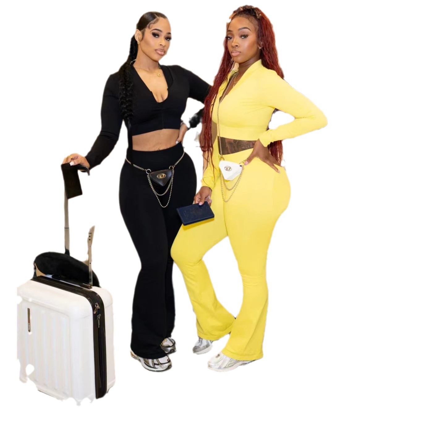 Damkläder damkläder höst sport casual kostym tight midja enfärgad långärmad topp väst byxor tredelad kostym dam_voghion.com