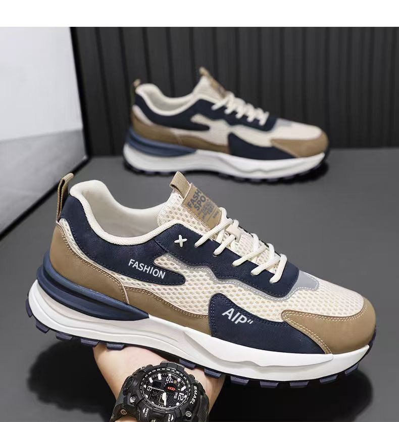 Giày thể thao nam lưới thoáng khí đế dày tăng chiều cao, giày sneaker thời trang đi làm — 3637 trắng xanh lam, 3637 đen xám chi tiết 10