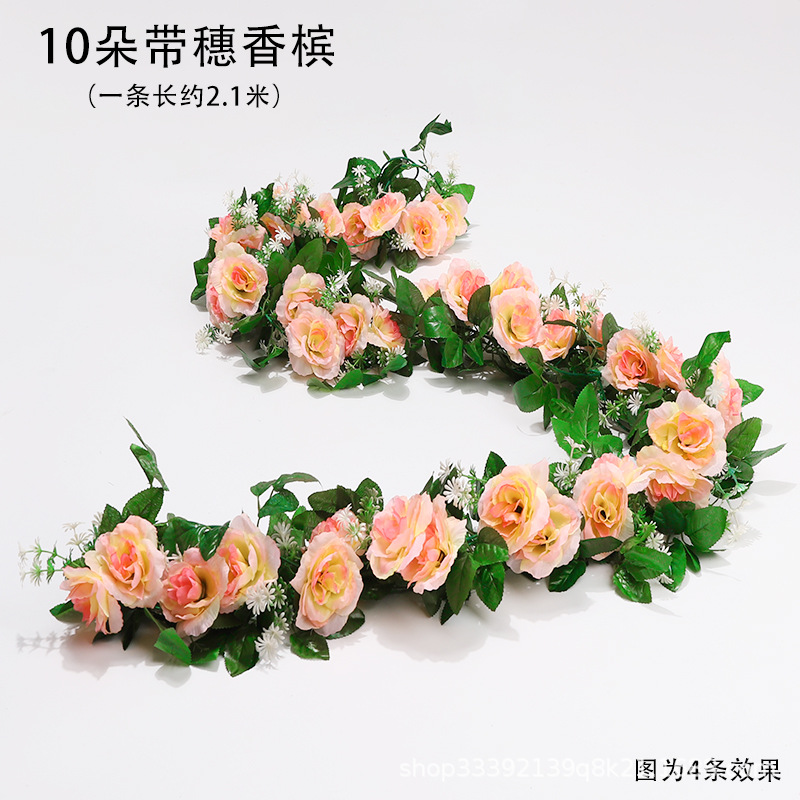 Boda flor artificial Rosa ratán flor artificial cama cabeza flor pared colgante hogar Decoración de la boda vid al por mayor