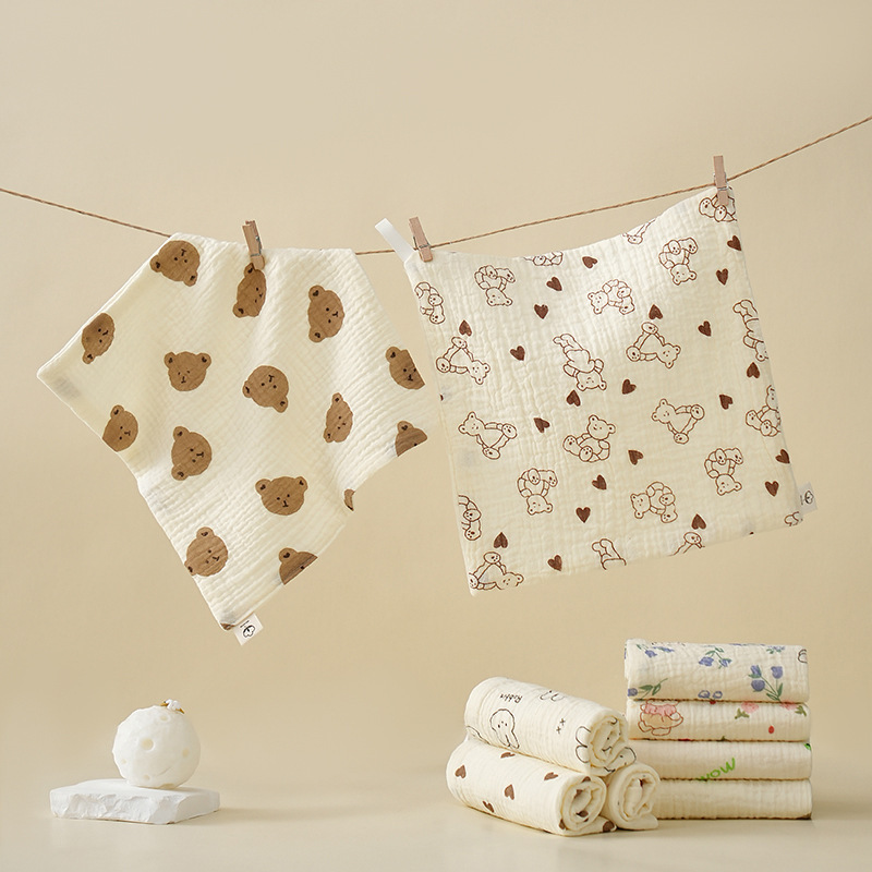 Foreign trade baby saliva towel four layer crepe square newborn cotton small towel baby face towel children's products