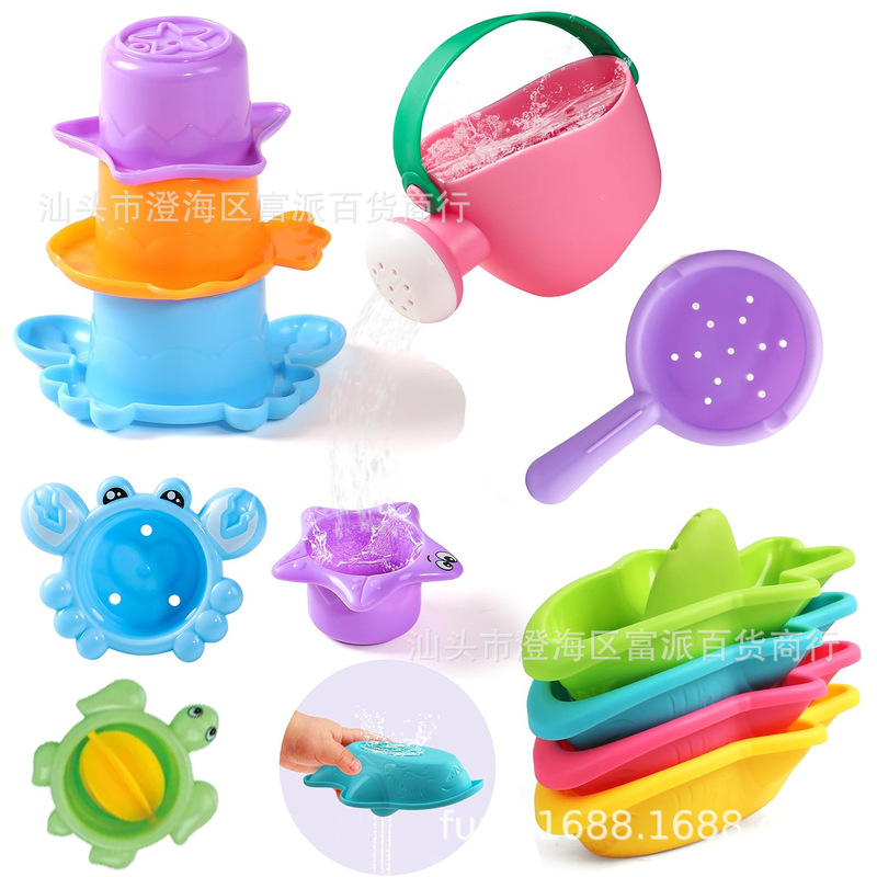 Children's Mini Shower Bath Water Play Toy Shark Stack Boat Beach Outdoor Water Play Spoon suit