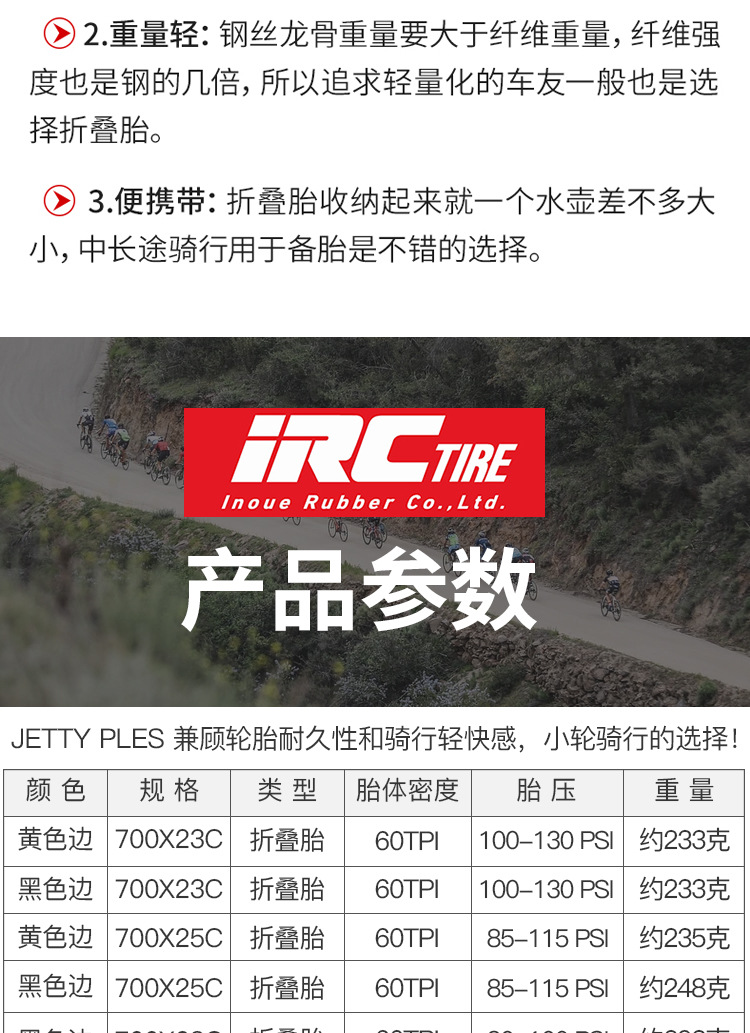 日本IRC自行车轮胎JETTY PLUS公路车外胎700*23 25 28C折叠黄边胎详情7