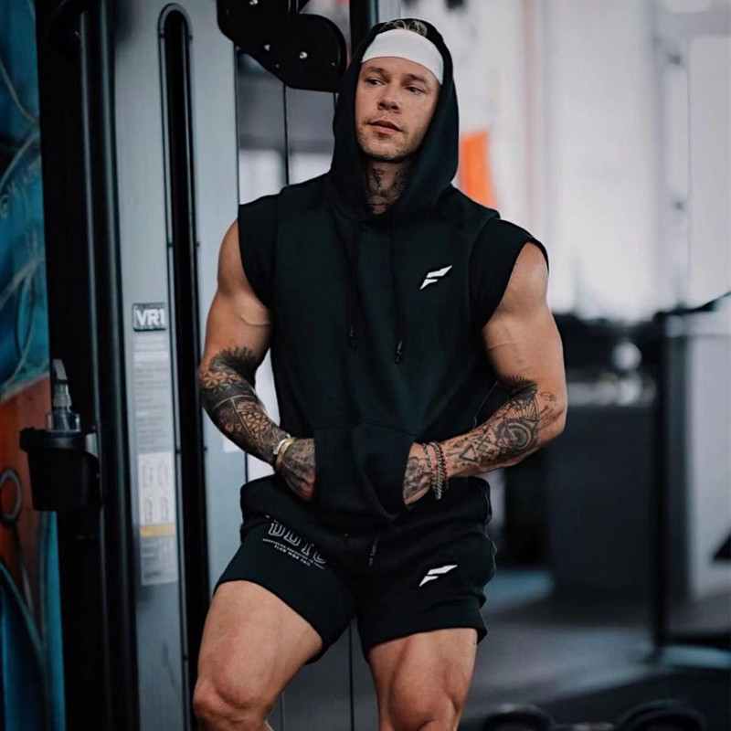 Sleeveless Hooded Basketball Uniform Boxing Training Loose Top Outdoor Clothing Sports Fitness Vest for Men Breathable and Slightly Elastic