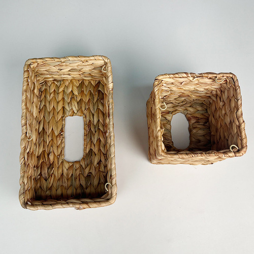 Cross-border best-selling pastoral-style grass-woven paper towel basket water hyacinth grass braided paper towel box table desk decorative tissue box