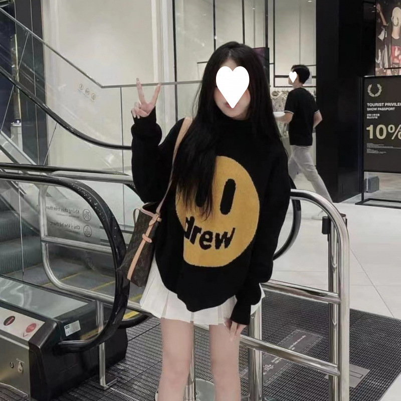 Autumn and Winter New Trendy Brand Drew Smiley Letter Knitwear Couple Men's and Women's Student Loose Round Neck Knitwear Women
