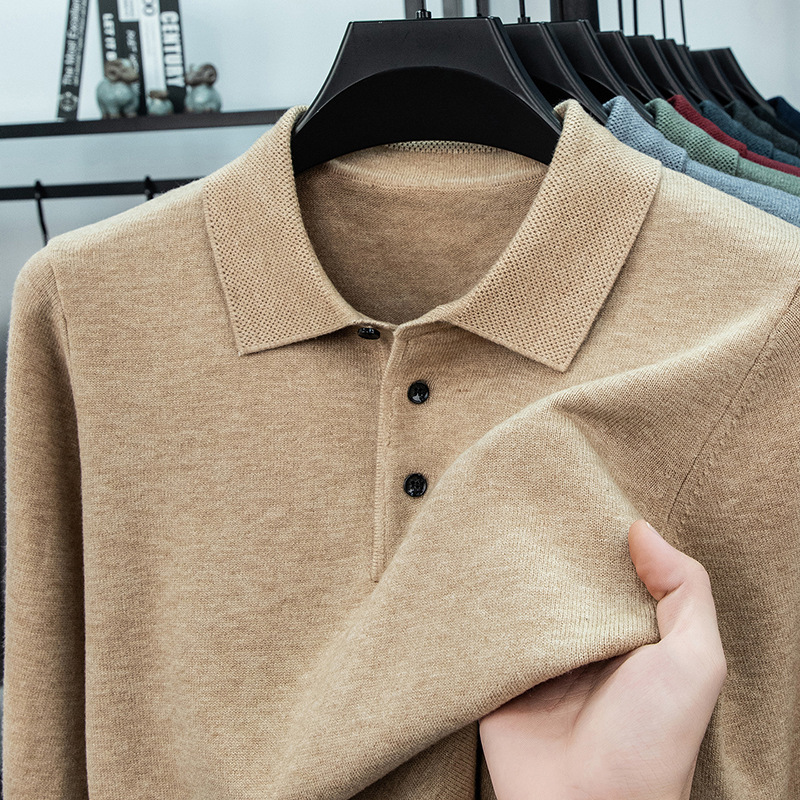 Knitted Thickeneded Wool Sweater 2025 Autumn and Winter New Men's Lapel Pure Color Warm and Skin-Friendly Cashmere Feel Sweater