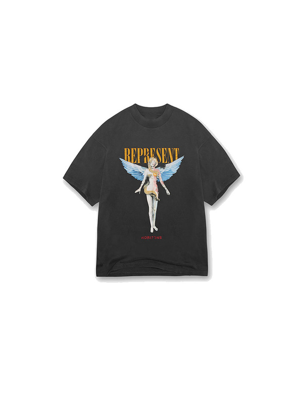 Representing Angelic European and American Trendy High Street Vintage Loose Unisex Pure Washed Distressed Cotton Short-Sleeve T-Shirt