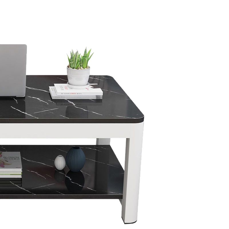 Mesa de té doméstica simple, mesa de té de sala de estar moderna, nueva mesa rectangular, mesa de té de doble capa ampliada para alquiler de habitaciones