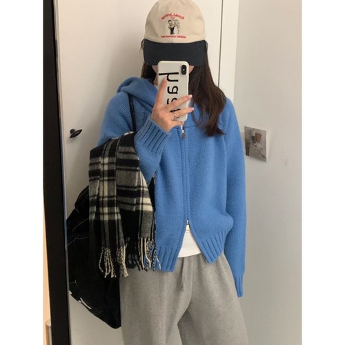 Women's KANING Hooded Zipper Cardigan Coat Autumn/Winter Casual Unique Design Short Knit Sweater