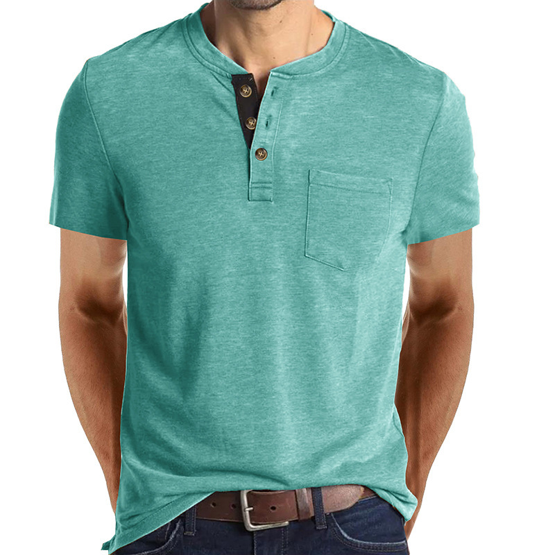 Camiseta táctica de manga corta con cuello redondo Henry para hombre de Amazon, camiseta polo clásica informal europea y americana para hombre