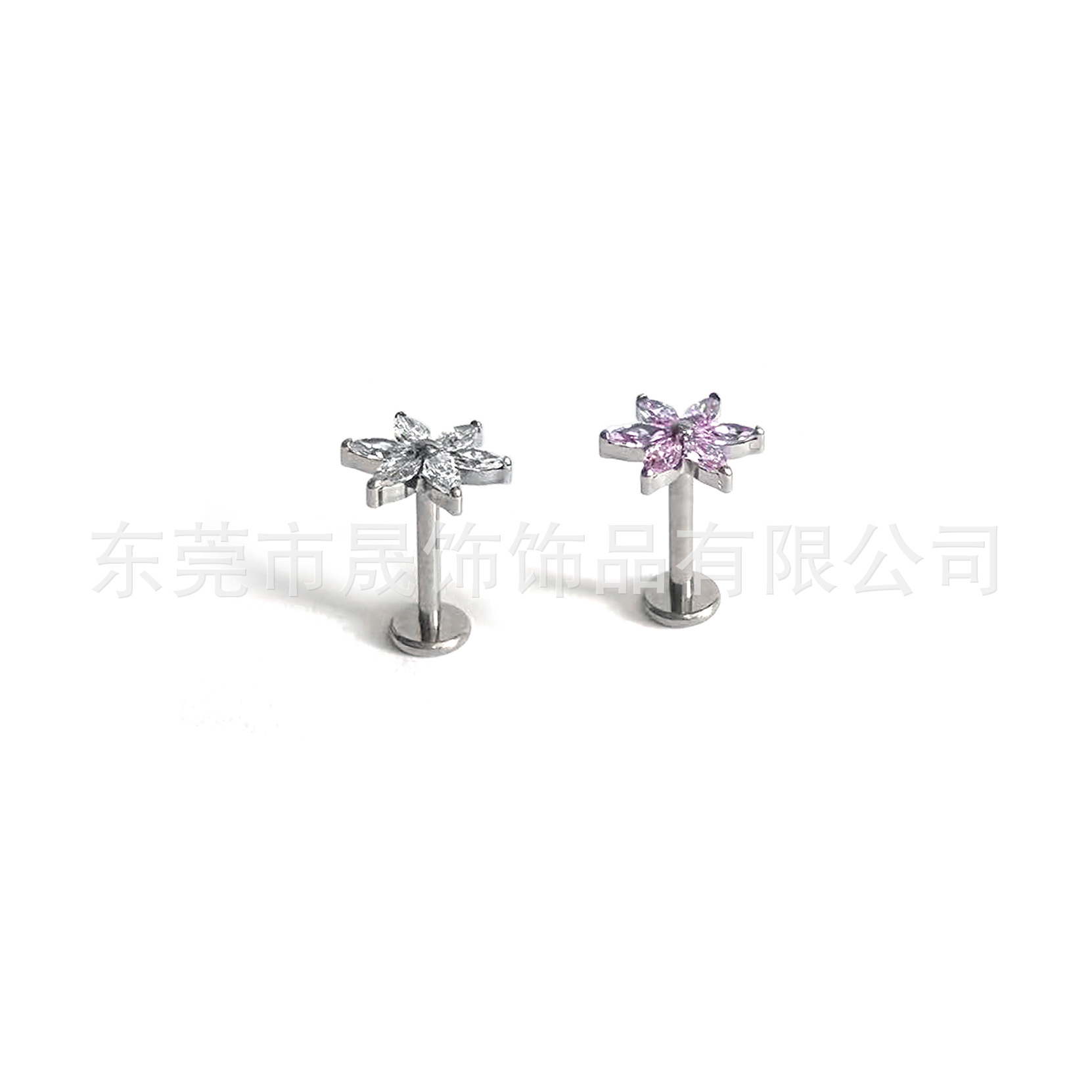 F136 Titanium Alloy 六马眼 Flower Ear Stud Studded 5A Zirconia Internal Thread Labret Stud Ear Stud Helix Cartilage Stud Piercing Jewelry