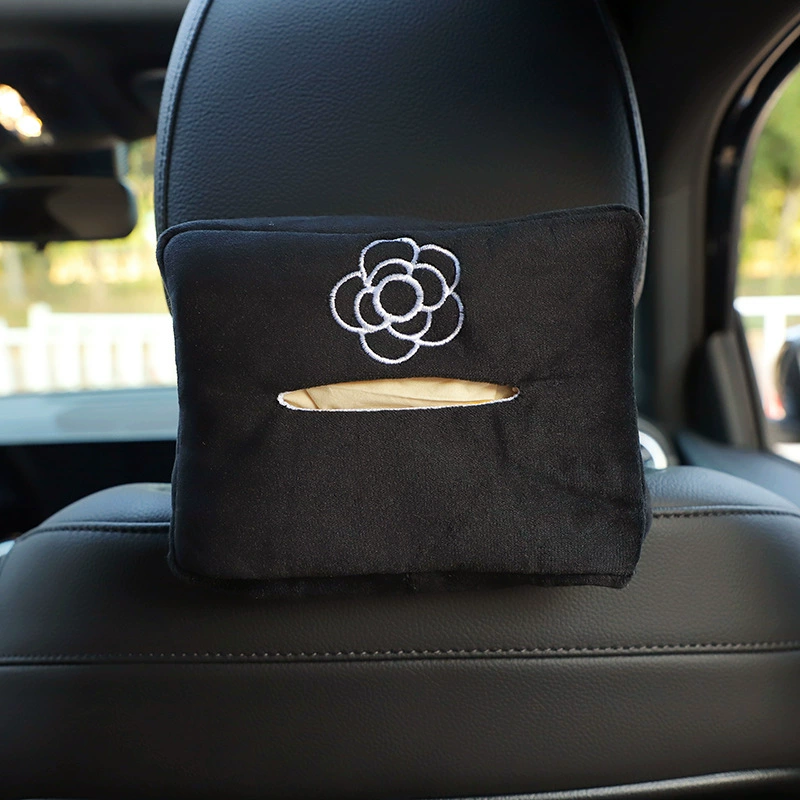 Автомобильная коробка ткани плюшевые вышитые камелии автомобильная коробка ткани Многофункциональный стул задний подлокотник коробка ткани автомобиля