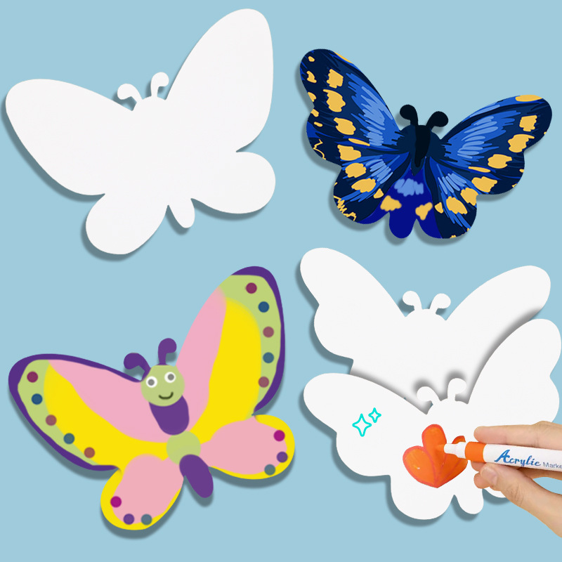 Kindergarten Kidsren's Handmade Graffiti Painting Art Materials DIY Painted White Cardboard Butterfly Cartoon Paper Man