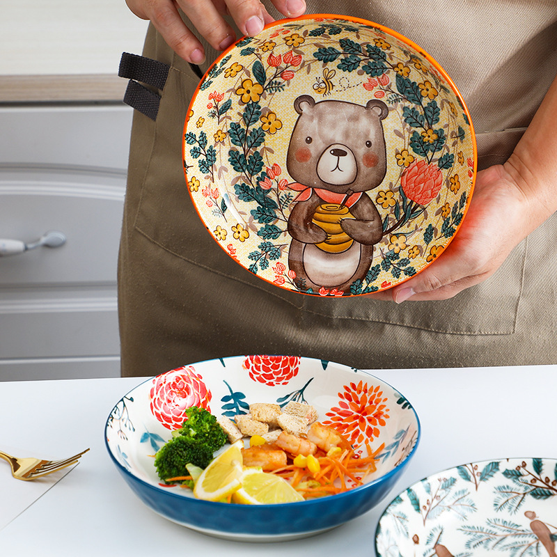 Animal de la historieta vajilla de cerámica plato creativo plato hogar plato de sopa de 8 pulgadas plato hondo plato lindo celebridad de Internet placa