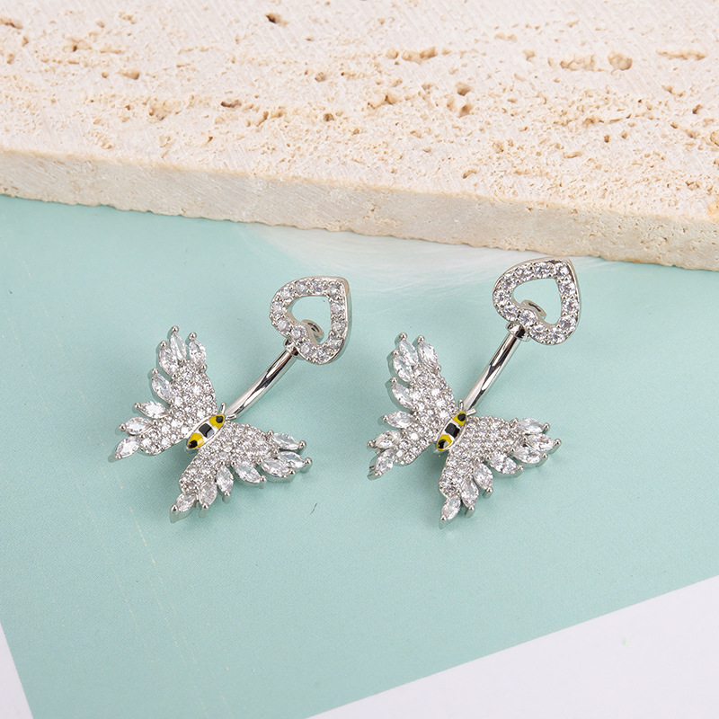 跨境爆款欧美时尚新款蝴蝶桃心树叶花型形状肚脐环肚脐钉满全镶石