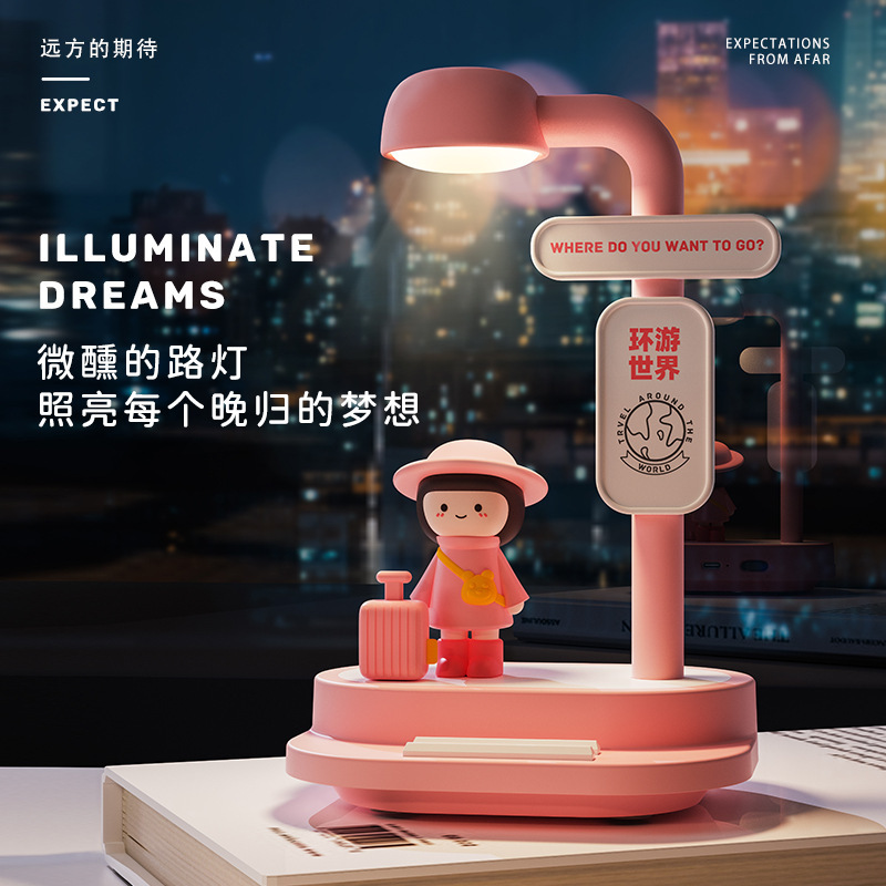 街灯の下の期待小夜灯USB充電三段調光ラケットのベッドの頭と一緒に寝ます。|undefined