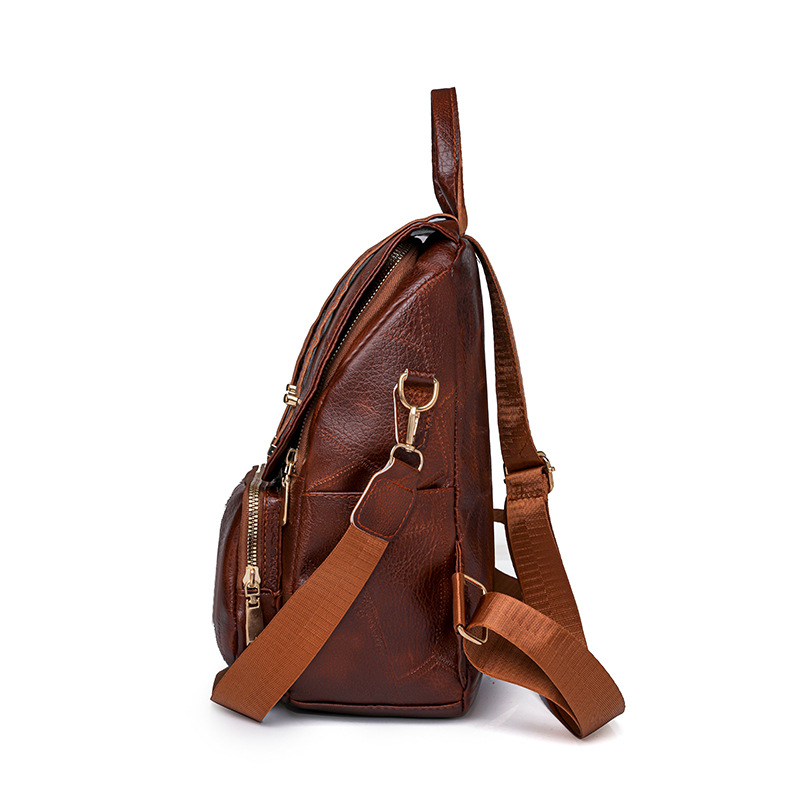 Transfronterizo al por mayor 2024 nueva mochila de PU para mujer casual simple retro mochila de viaje ligera de doble uso bag