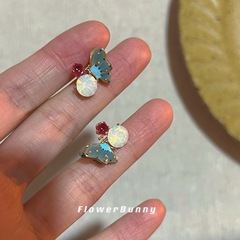 フランス式油絵芸術彩色エナメル小蝶蛋白質小衆デザインピアスs925銀針花卉イヤリング