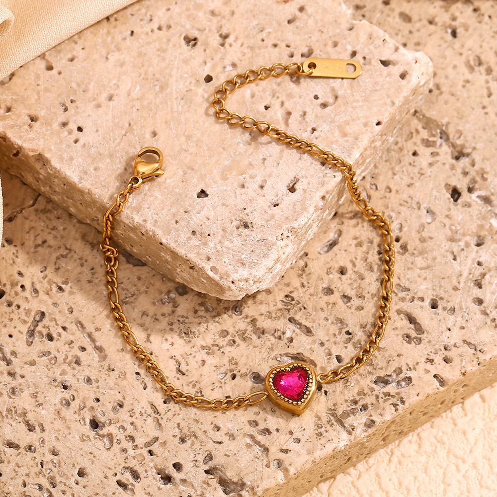 Inlaid Red Love Zircon Stainless Steel Bracelet