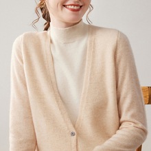 2025秋冬新款撞色假两件软糯山羊绒衫女半高领宽松针织羊毛衫外套