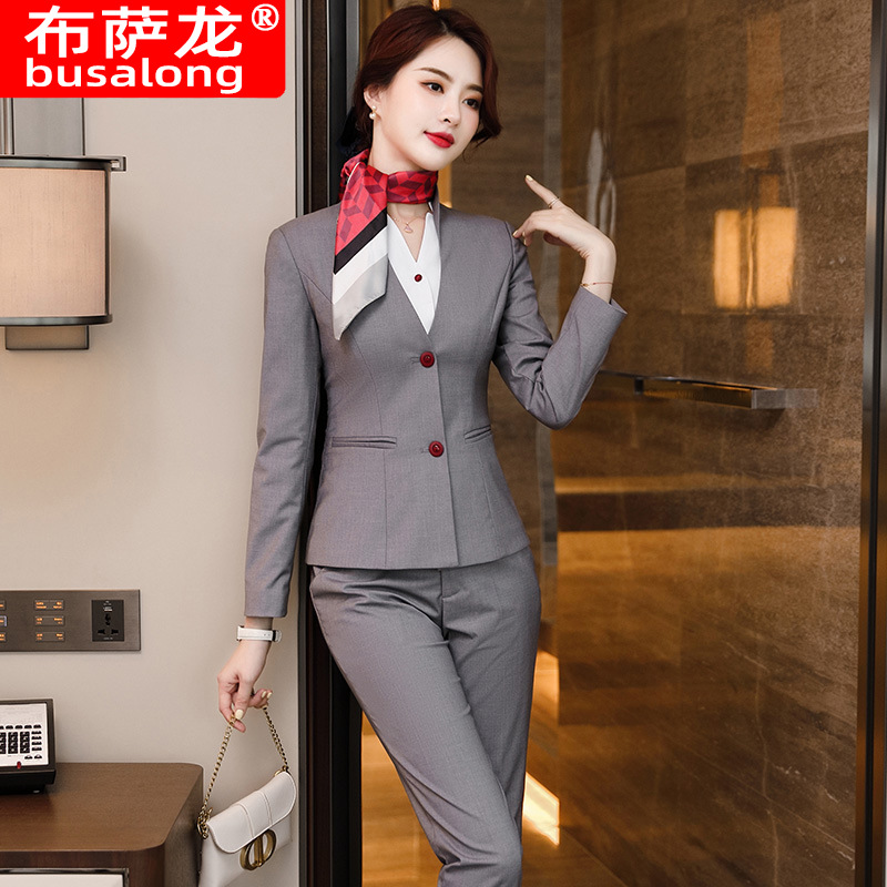 新款布萨龙busalong女长袖职业西服西裤正装套装工作服女9213