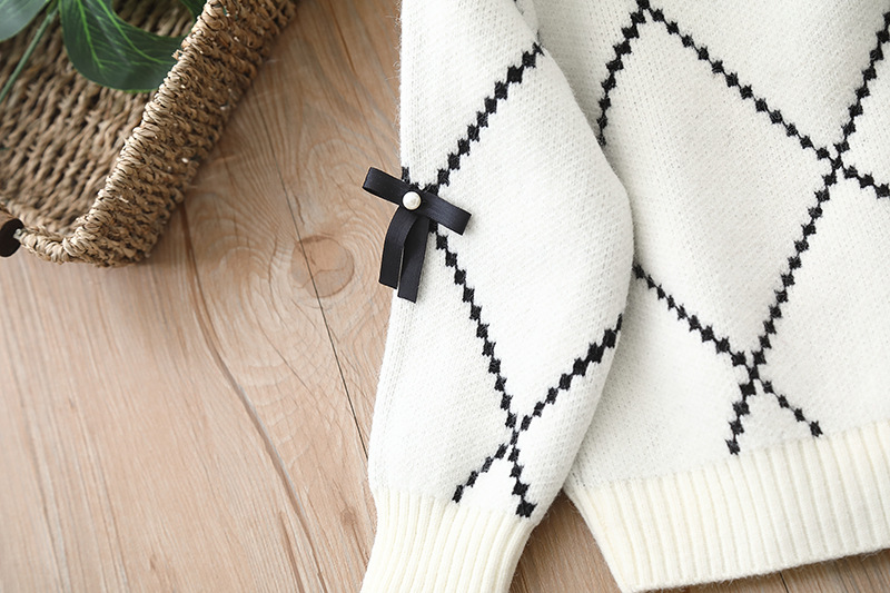 Xiaoxiangfeng Mädchenpullover, zweiteiliges Strickset für Kinder, neues Damen-Strickjackenset mit Schatzschleife_voghion.com