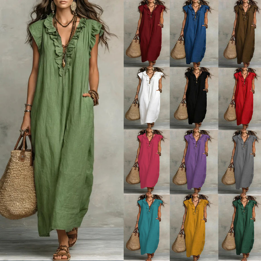 欧美独立站亚马逊速卖通2026优雅春夏新款波西米亚飞飞连衣裙