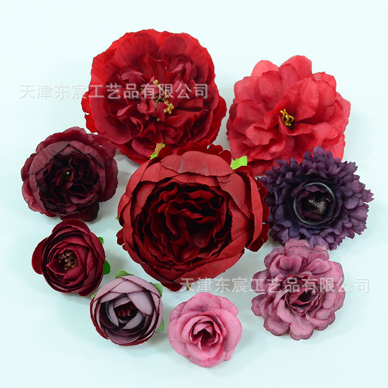 酒红色仿真绢花复古风婚庆胸花手捧插花摆件橱窗相框装饰圣诞装饰|undefined
