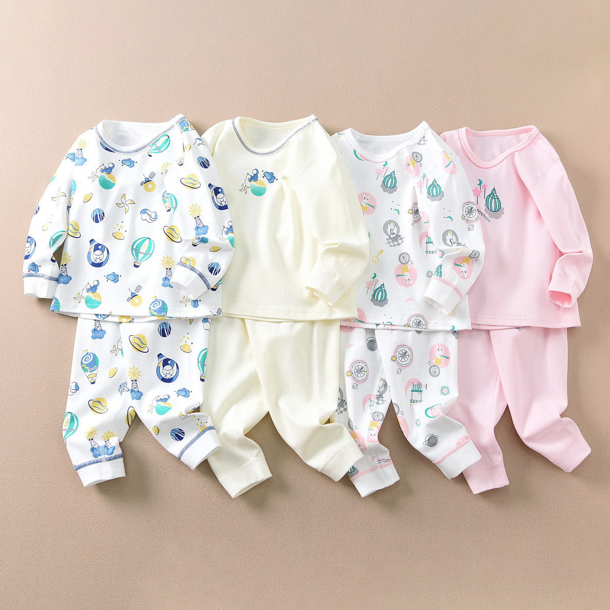 Children's Autumn Clothing Set for Boys and Girls, Underwear Set, Pajamas, Home Wear, Brushed Fabric, Warm, Export, Long-Sleeved, Long-Pants