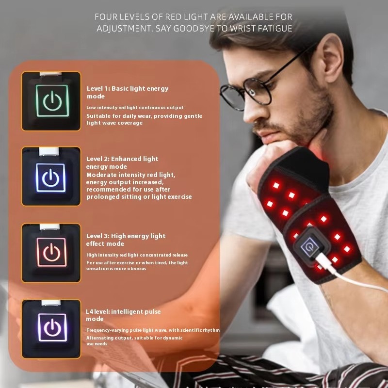 Ventas transfronterizas de luz roja de fisioterapia de muñeca articulación relajación de compresa caliente de pulso de doble banda enchufable correa de muñeca de luz roja