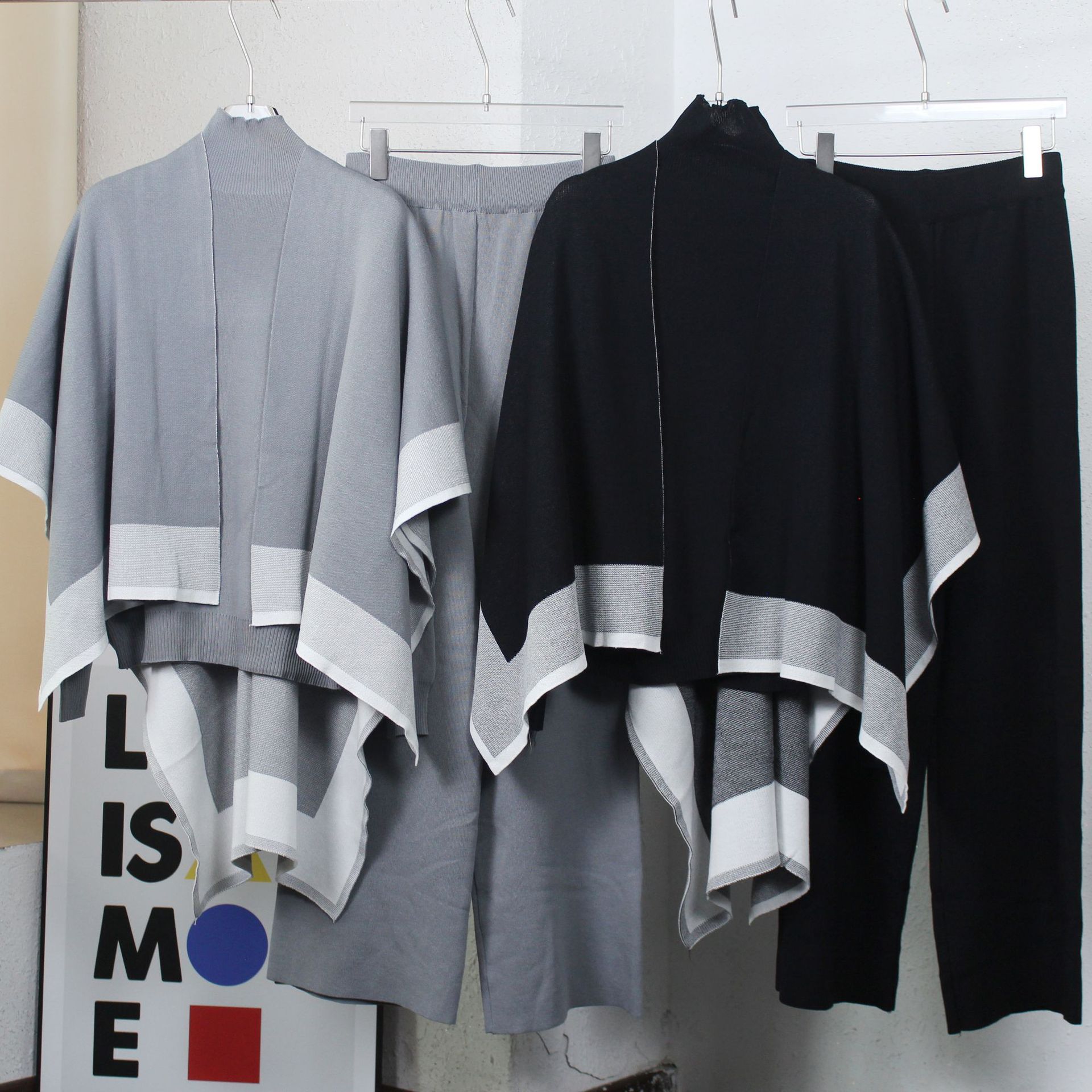 Damenbekleidung Schal Strickpullover Lockere Hose mit weitem Bein Dreiteiliger Anzug Freizeitjacke Einfarbiger Pulloveranzug_voghion.com
