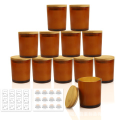 国境を越えた売れ筋の茶色の香りのキャンドルカップキャンドルジャー木製蓋キャンドルホルダーカップカラーガラス空カップセット12個