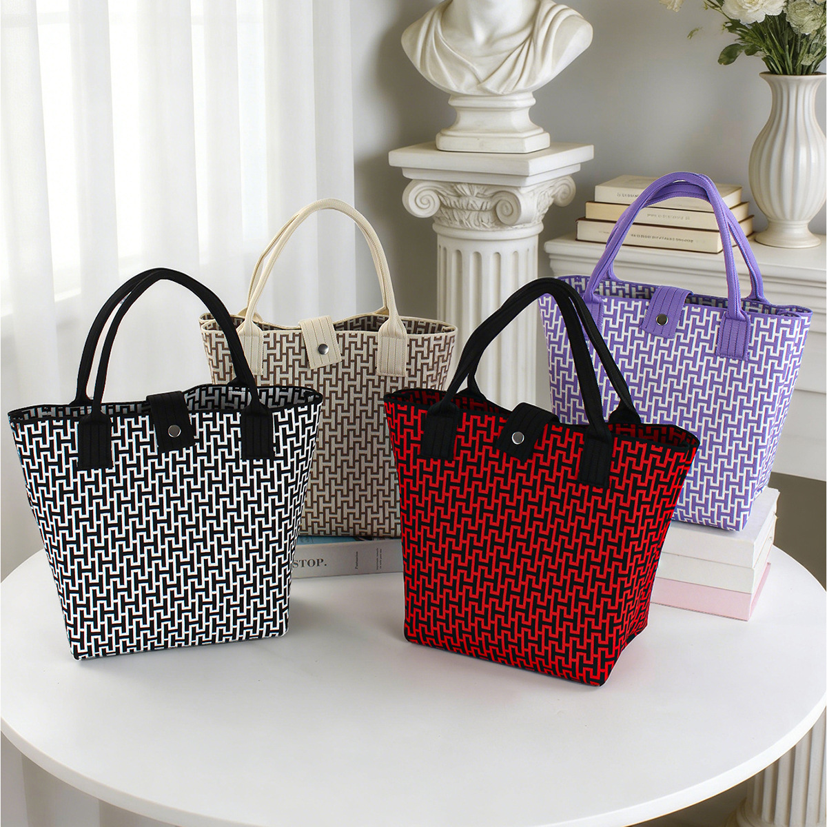Bolso de tejido coreano de gran capacidad de transporte de moda de mil pájaros bolsos de mano casuales versátiles bolsos de bento